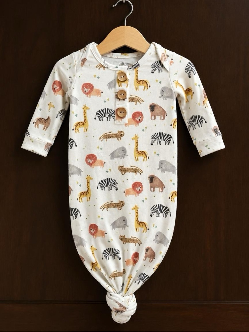 Caden Lane Safari Animal Knotted Baby Sleep Gown 3-6M